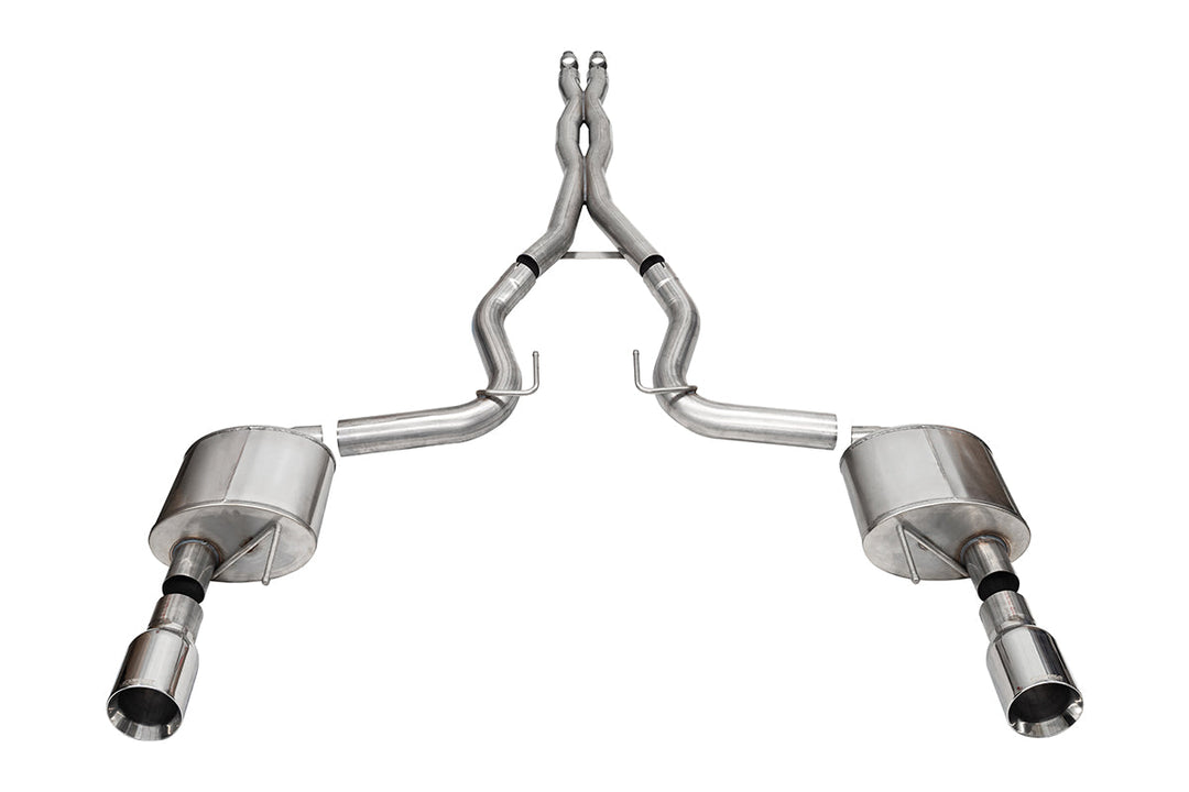 Corsa 24+ Ford MustangGT Xtreme Cat-Back Ex.Sys 3.0in Dual Rear Exit w/4.5in Blk PVD StraightCut Tip