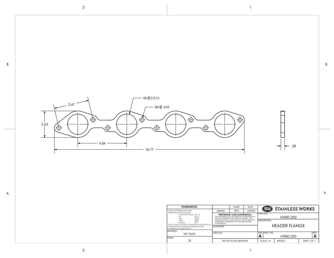 Stainless Works Big Block Chevy Round Port Header 304SS Exhaust Flanges 2in Primaries