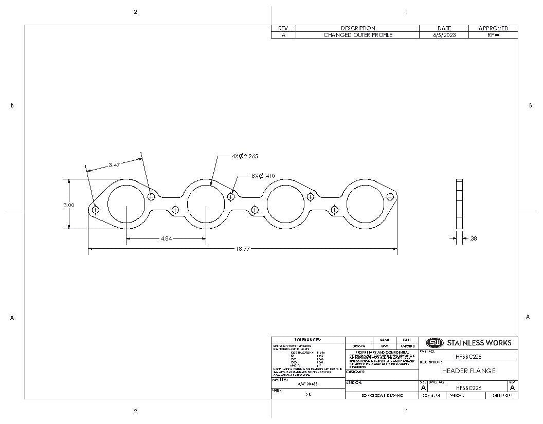 Stainless Works Big Block Chevy Round Port Header 304SS Exhaust Flanges 2-1/4in Primaries