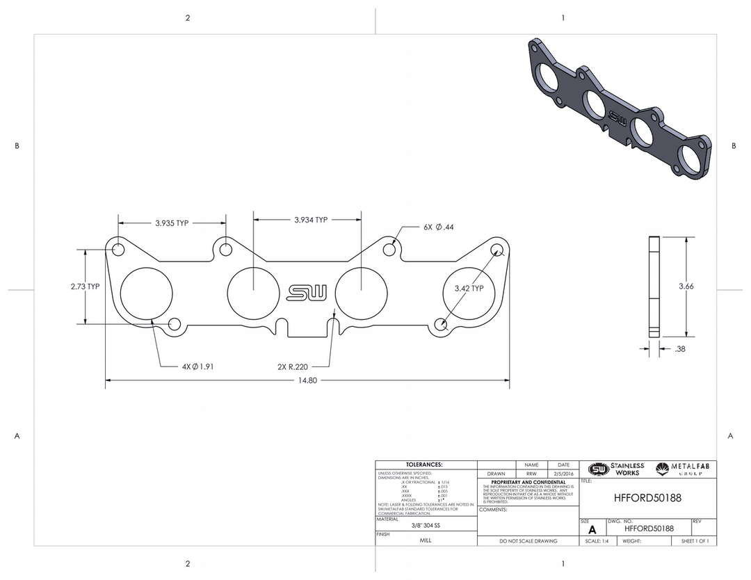 Stainless Works Ford 5.2L/5.0L Coyote Round Port Header 304SS Exhaust Flanges 1-7/8in Primaries