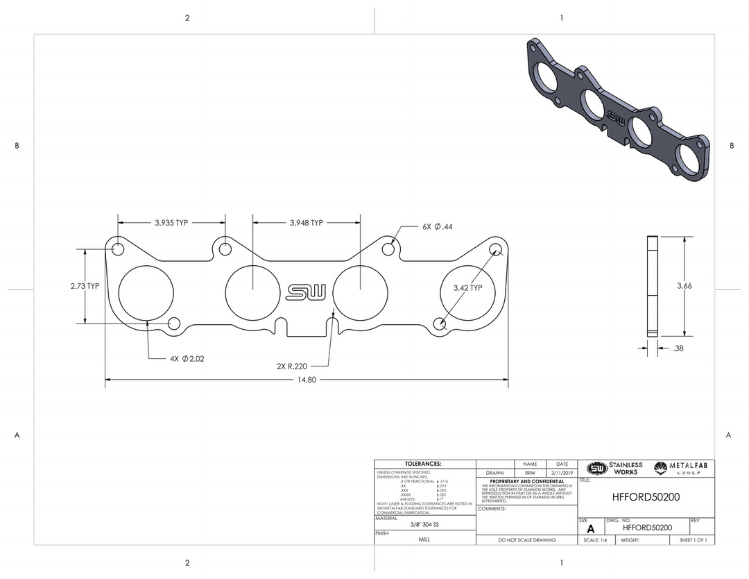 Stainless Works Ford 5.2L/5.0L Coyote Round Port Shaped Header 304SS Exhaust Flanges 2in Primaries