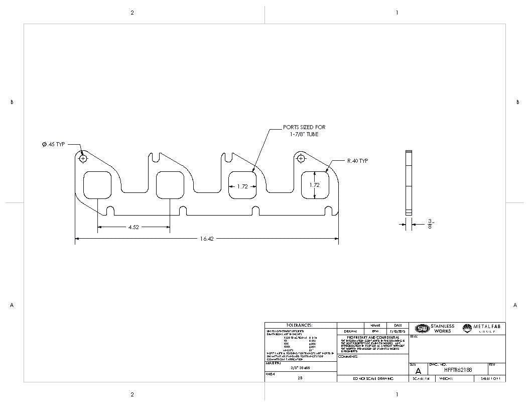 Stainless Works Ford 6.2L Square Port Shaped Header 304SS Exhaust Flanges 1-7/8in Primaries
