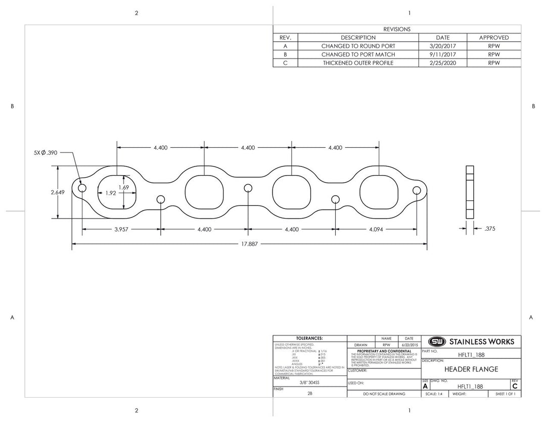 Stainless Works 2014+ Chevrolet LT1/LT4 Port Matched Header 304SS Exhaust Flanges 1-7/8in Primaries