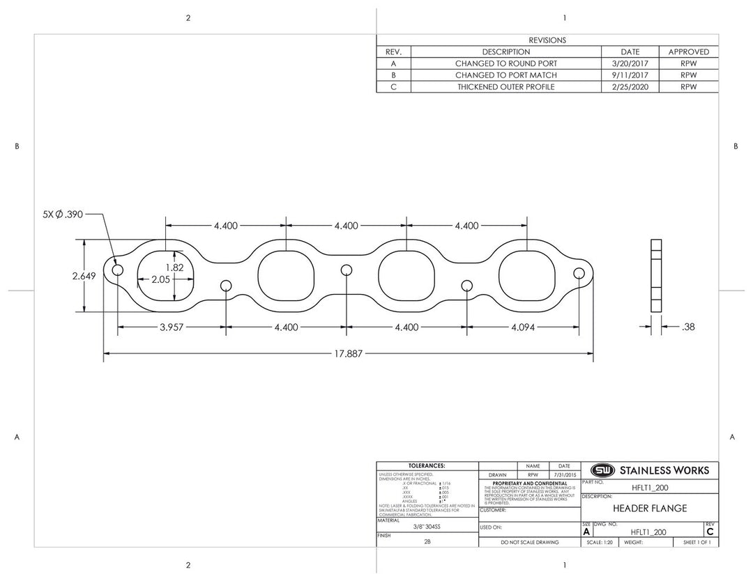 Stainless Works 2014+ Chevrolet LT1/LT4 Port Matched Header 304SS Exhaust Flanges 2in Primaries