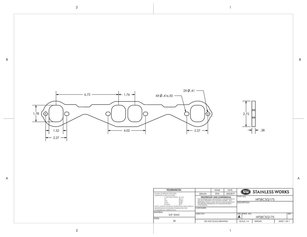 Stainless Works Small Block Chevy Squared Oval Port Header 304SS Exhaust Flanges 1-3/4in Primaries
