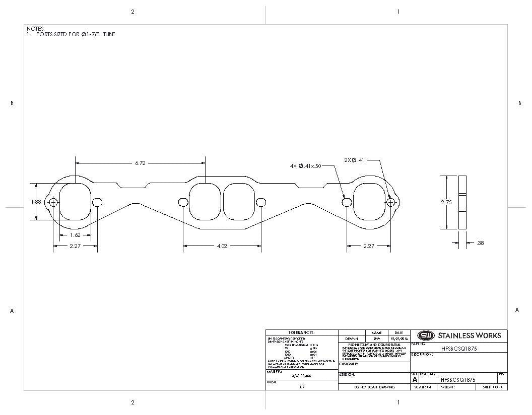 Stainless Works Small Block Chevy Squared Oval Port Header 304SS Exhaust Flanges 1-7/8in Primaries