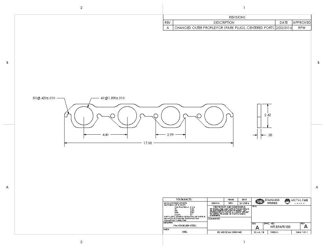 Stainless Works SBF AFR 225 Head Round Port Header 304SS Exhaust Flanges 1-7/8in Primaries