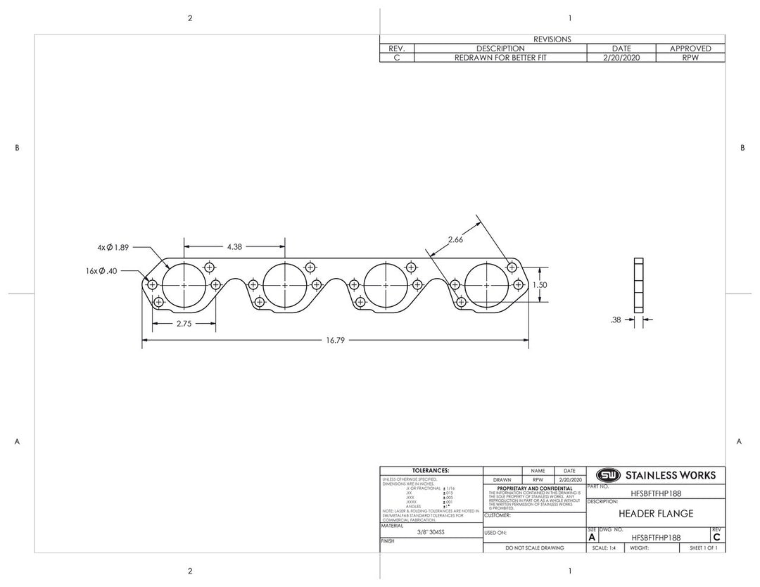 Stainless Works Small Block Ford Trick Flow High Port Header 304SS Exhaust Flanges 1-7/8in Primaries