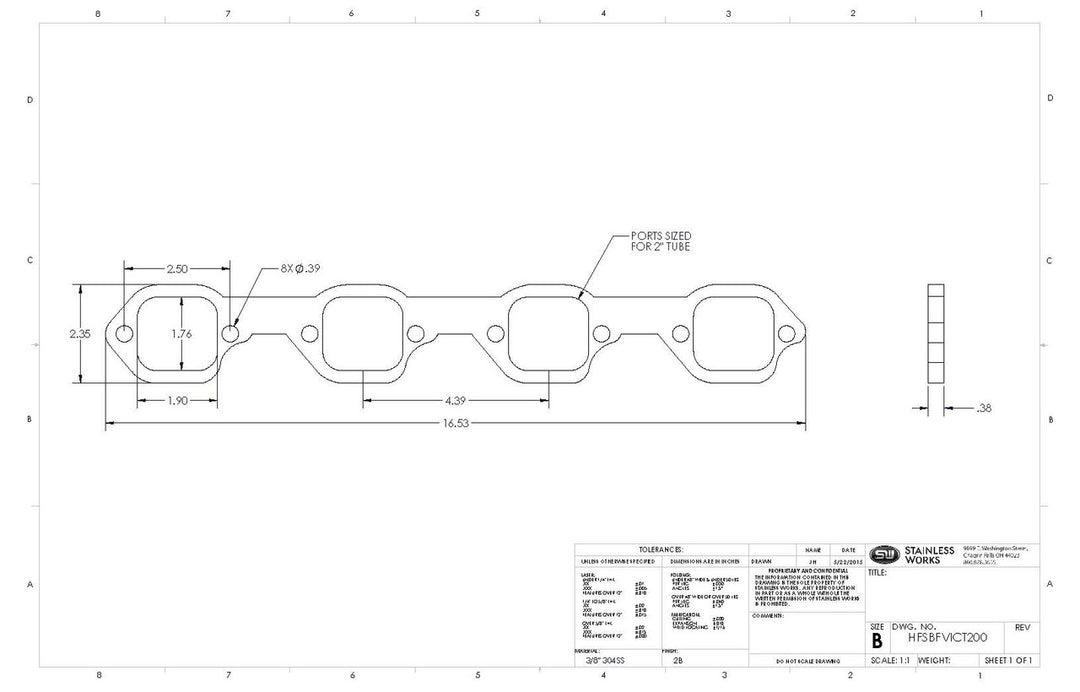 Stainless Works SBF Victor Senior Heads Square Port Header 304SS Exhaust Flanges 2in Primaries