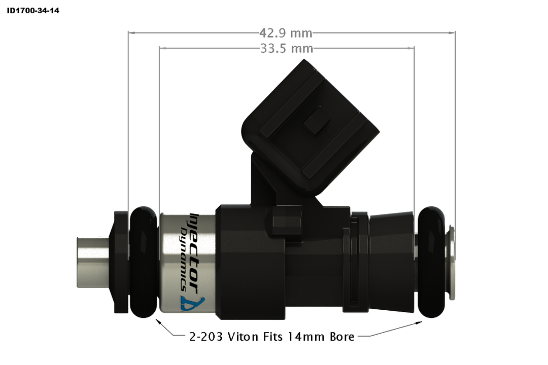 Injector Dynamics 1750-XDS - Injector w/Electrical Conn 34mm Length w/o Adapter 14mm O-ring - Qty 4