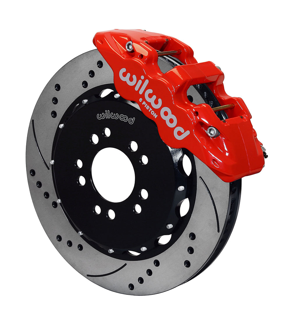 Wilwood AERO6 Front Hat Kit 14.00 Drilled Red 2005-2014 Mustang w/ BMR Suspn. w/Lines